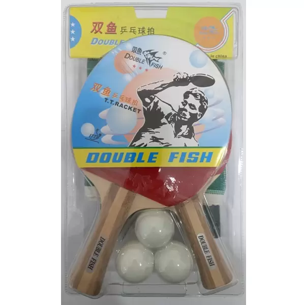 Komplet za stoni tenis sa 3 loptice mrežicom i dva reketa Double Fish - proizvod na akciji