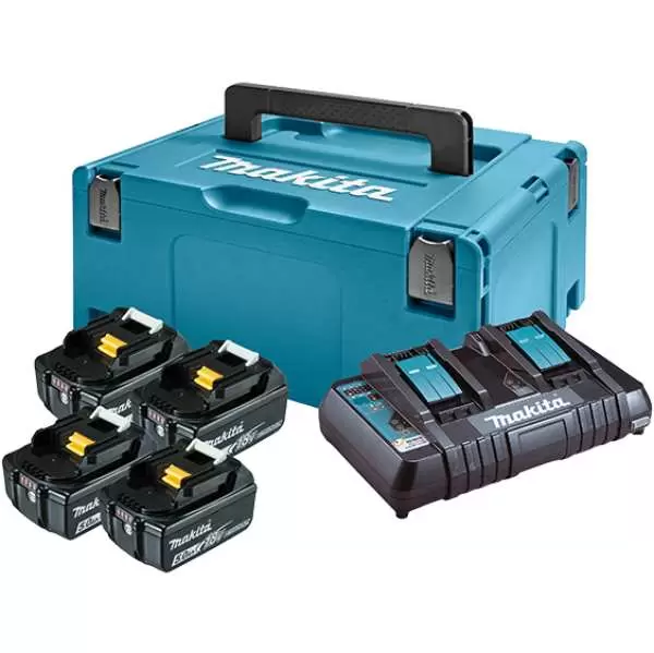 Set punjač dupli + 4 baterije 18V / 5Ah Makita