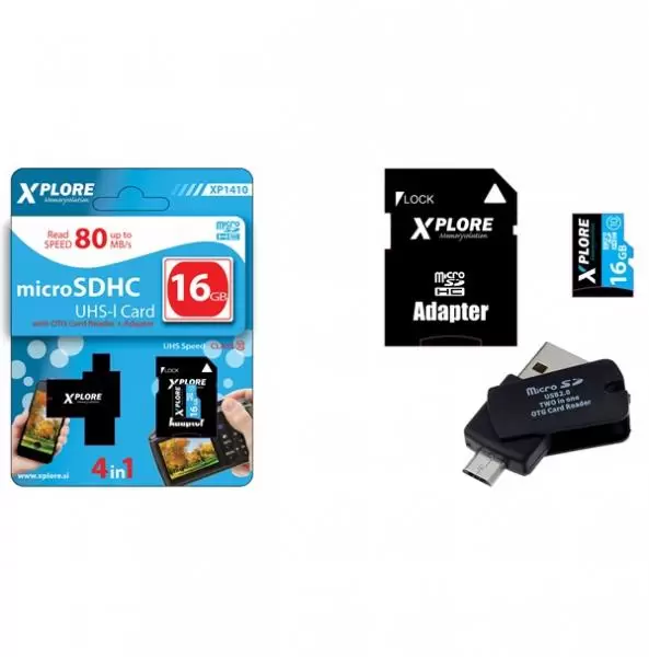 Micro SDHC kartica 16GB sa adapterom i čitačem XP1410 Xplore