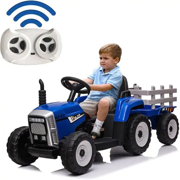 Dečiji traktor sa prikolicom na akumulator 261 plavi - proizvod na akciji