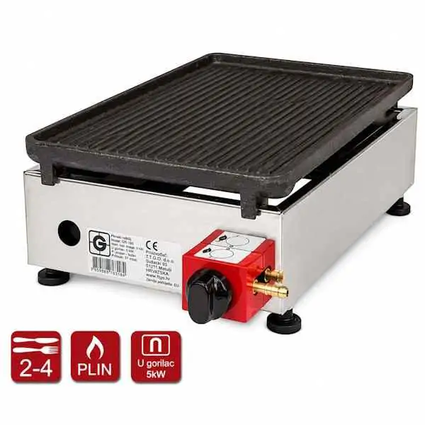 Stoni plinski roštilj, inox 26 x 40, gusana rebrasta ploča MINI 26 gusana rebrasta ploča
