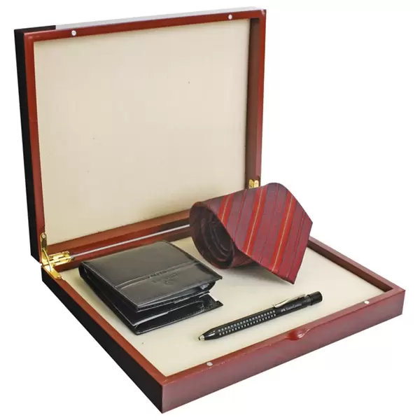 Set kožni muški (novčanik, kravata i olovka) 102-1 Fornax crni - proizvod na akciji