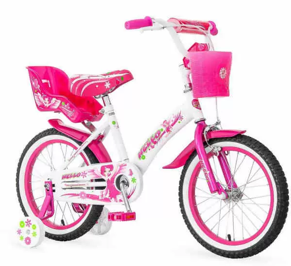 Dečiji bicikl za devojčice sa korpom i pomoćnim točkovima 16" HELLO