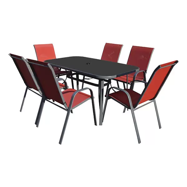 Baštenska garnitura sto sa crnim kaljenim staklom + 6 stolica crvene Sicilija - proizvod na akciji