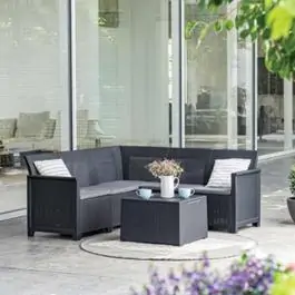 Baštenski ugaoni set Elodie 5 seater sa box stolom grafit