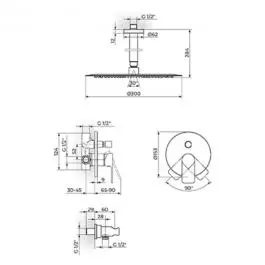 Uzidna baterija sa plafonskim tušem 210x210mm i ručnim tušem 231603B ROSAN