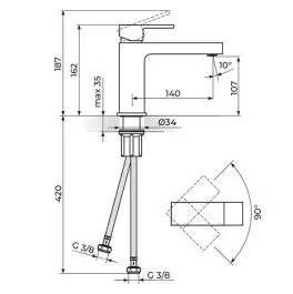 Slavina - baterija za lavabo Quadro M 140mm ROSAN