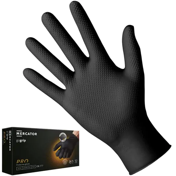 Jednokratne rukavice MERCATOR GOGRIP PRO crne bez pudera L 50kom - proizvod na akciji