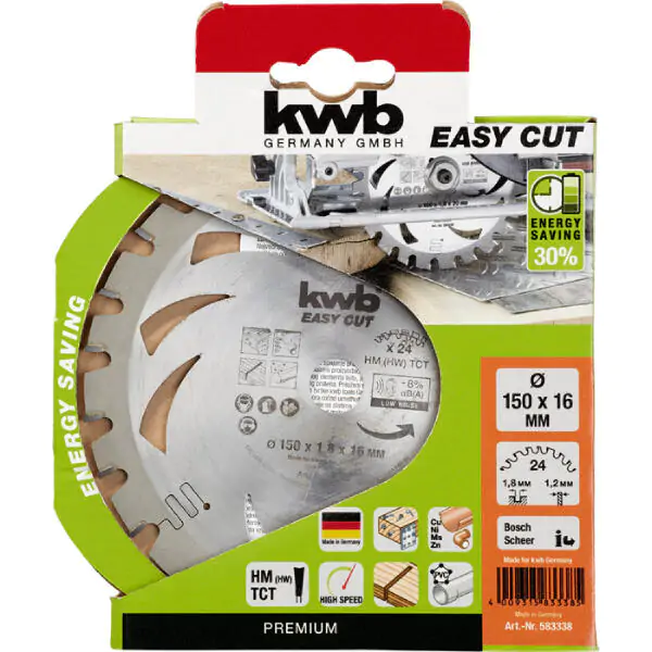 KWB 49583338 Easycut rezni disk za cirkular 150x16, 24Z, HM, za drvo/metal(nonFe)/plastiku, Energy Saving