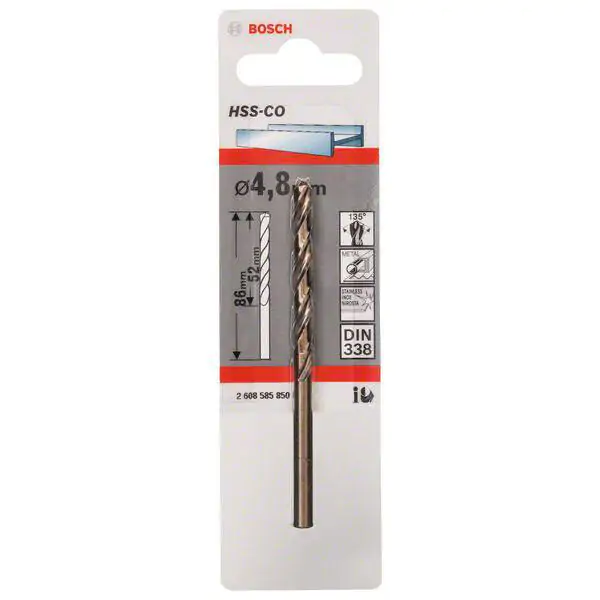 Burgija za metal HSS-Co, DIN 338 Bosch 2608585850, 4,8 x 52 x 86 mm