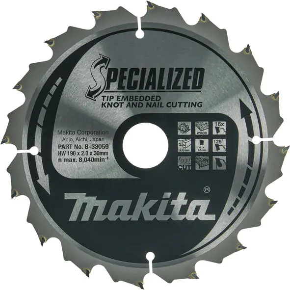 Makita list testere za drvo sa čvorovima i ekserima 190x30x16z B-33059