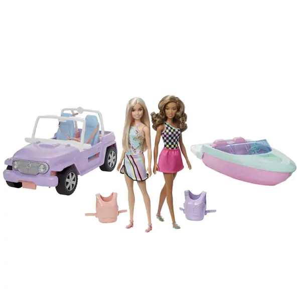Barbie set sa vozilima i dve lutke