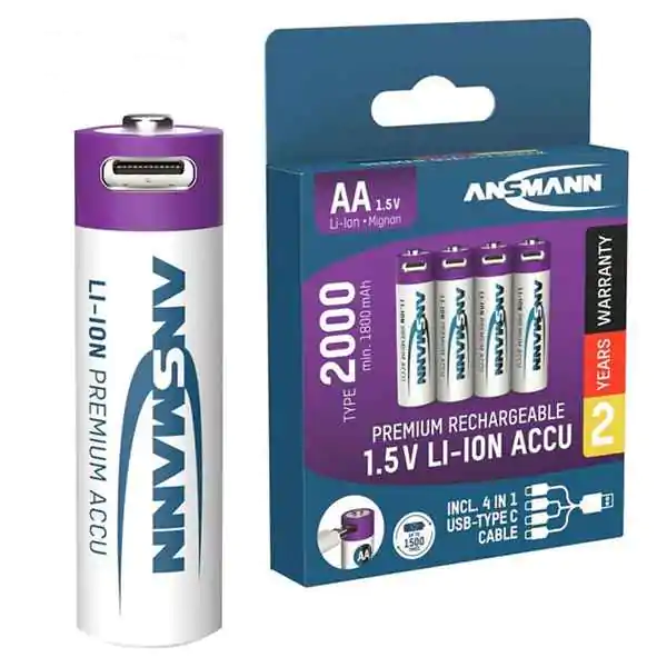 Punjive Li-Ion baterije 1.5V 2000mAh AA USB tip C ulazom za punjenje Ansmann 4 kom