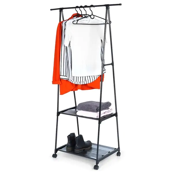 Stalak za odecu sa dve police i 4 tockica 88 x 44 x 160 cm Vilde
