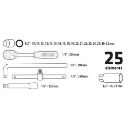 Set nasadnih ključeva 1/2" 10-32mm Topex