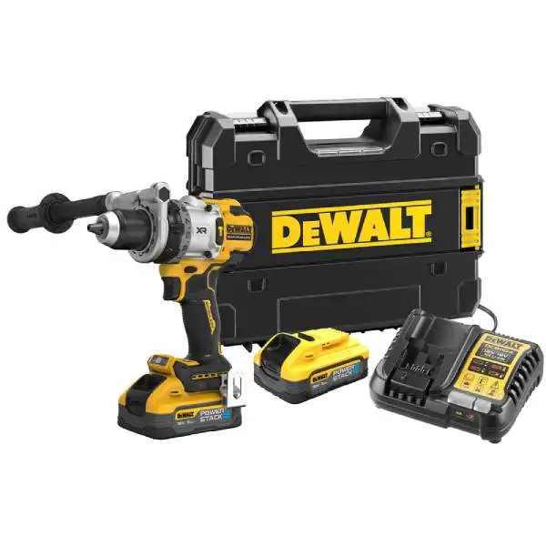 DeWalt DCD1007H2T 18 V XR akumulatorska udarna bušilica-odvijač, 2×5.0 Ah Powerstack baterije, punjač, bočna ručka i kofer