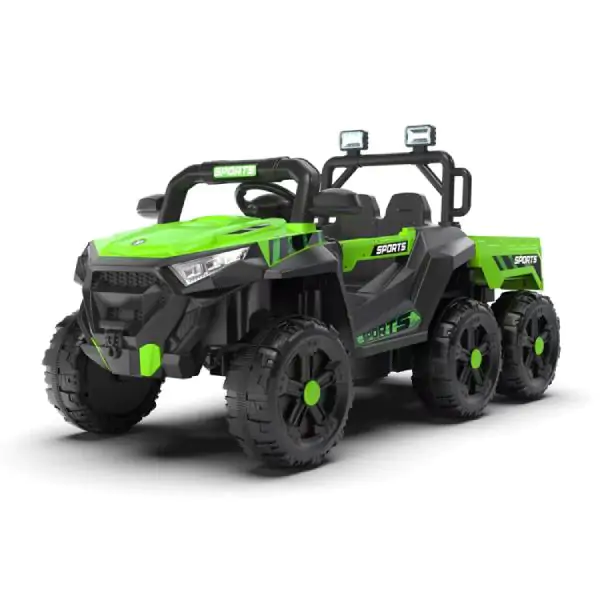 Dečiji električni UTV 2218 sa prikolicom – zeleni, 12V, 6 točkova, 4 motora, za uzrast 3–8 godina - proizvod na akciji