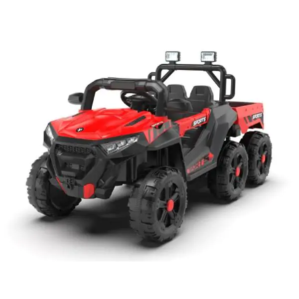 Dečiji električni UTV 2218 sa prikolicom – crveni, 12V, 6 točkova, 4 motora, za uzrast 3–8 godina - proizvod na akciji