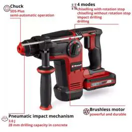 Einhell SDS+ PROFESSIONAL akumulatorski čekić bušilica TP-HD 18/28 Li BL+4 (1x3,0Ah+ baterija i punjač)