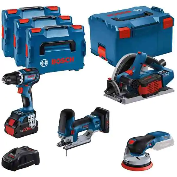 Set 4 akumulatorska alata Bosch 18V, bušilica GSR 18V-90 C, testera za uranjanje GKT 18V-52 GC, ubodna testera GST 18V-155 SC, ekscentar brusilica GEX 18V-125 - proizvod na akciji