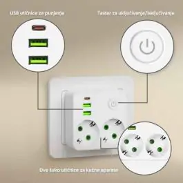 Strujni punjač razdelnik 2 utičnice + 2xUSB+tip C Prosto