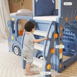 Dečiji plavi vozić sa toboganom, ljuljaškom i ostavom za igračke