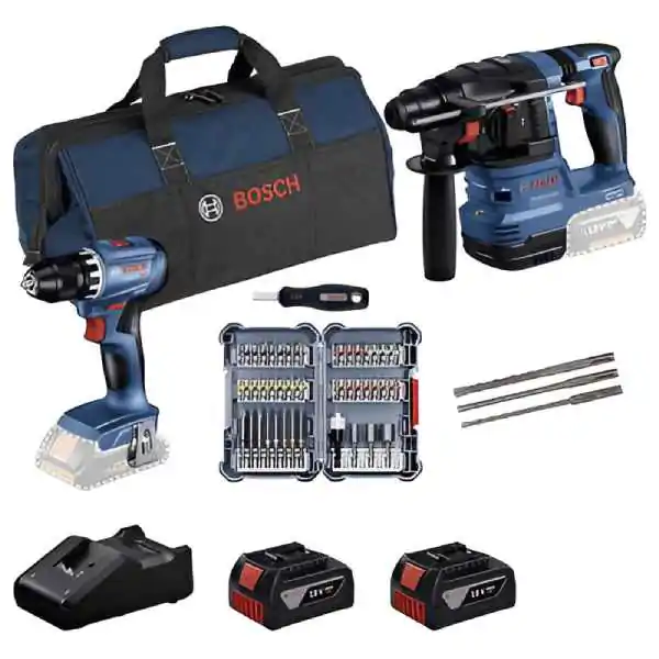 Bosch akumulatorski set GBH 18V-22 + GSR 18V-45 sa 2x5,0Ah akumulatora, punjačem, priborom i torbom 0615V0003D - proizvod na akciji