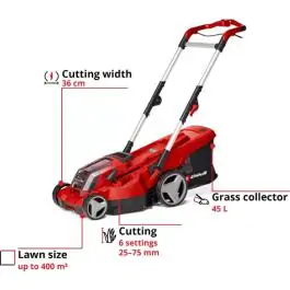 Einhell akumulatorska kosačica RASARRO 36/36 sa 2 x 3,0 Ah baterije i punjačima