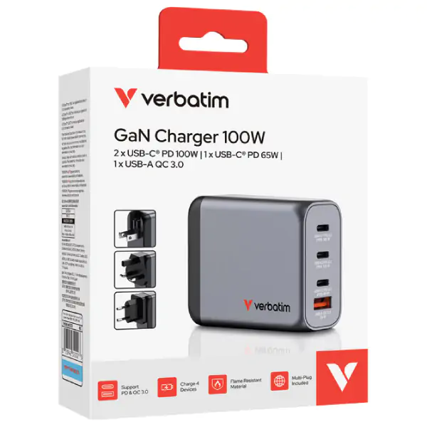Punjač USB 4u1 100W GaN Verbatim 32202 crni blister 000021548