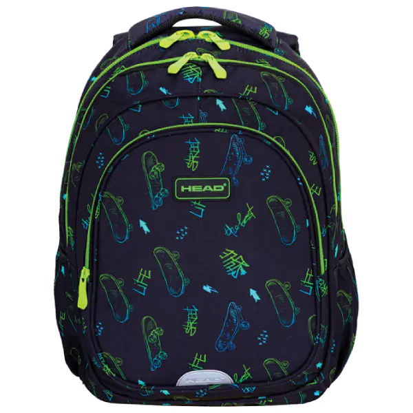 Ranac đački anatomski 2zipa 1džep veći AB300 Skate Lifestyle 24.Head 502024115 crno-zeleni 000021092