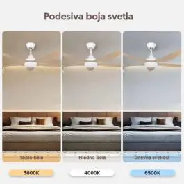 PROSTO beli plafonski ventilator 142cm, 5 elisa LED