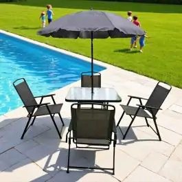 Baštenski set sa sklopivim stolicama i suncobranom