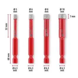 Einhell Dijamantske krune za pločice XS-CASE 4-delni set (5 / 6 / 8 / 10 mm) za suvo bušenje