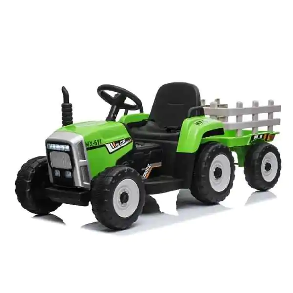 Dečiji traktor na akumulator sa prikolicom i daljinskim zeleni