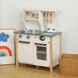 Dečija drvena kuhinja sa mikrotalasnom i priborom - sivo bela MSN18026