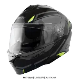Kaciga za motor veličina xl-mvx 61-62 cm 935sv flip up dupli vizir crna siva