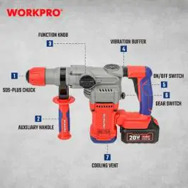 Aku. čekić-bušilica SDS+ (bez četkica), 20V – WORKPRO WP390306