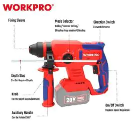 Aku. čekić-bušilica SDS+ (bez četkica), 20V – WORKPRO WP390300