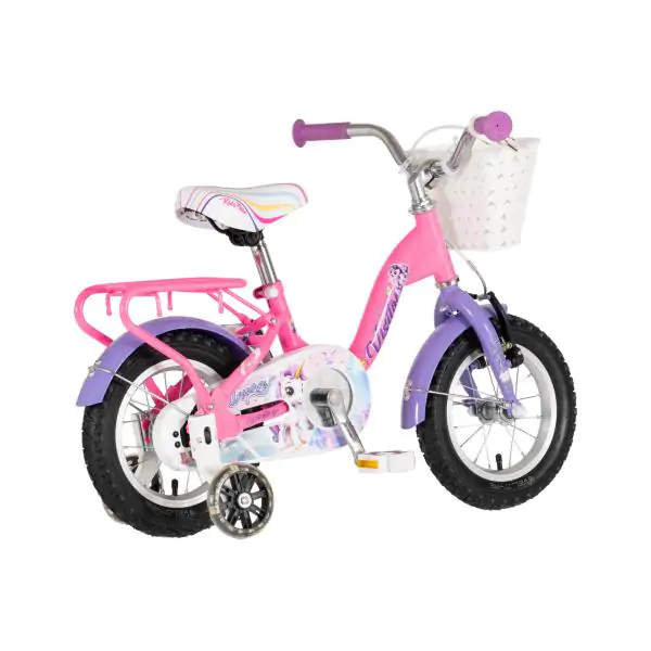 Bicikl za decu visitor unicorn 12" v-brake  kontra 95-115cm (12") roze uv sjaj