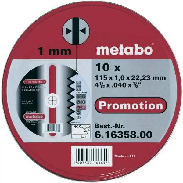 Set 10 reznih ploča Ø115x1mm metal/inox Metabo