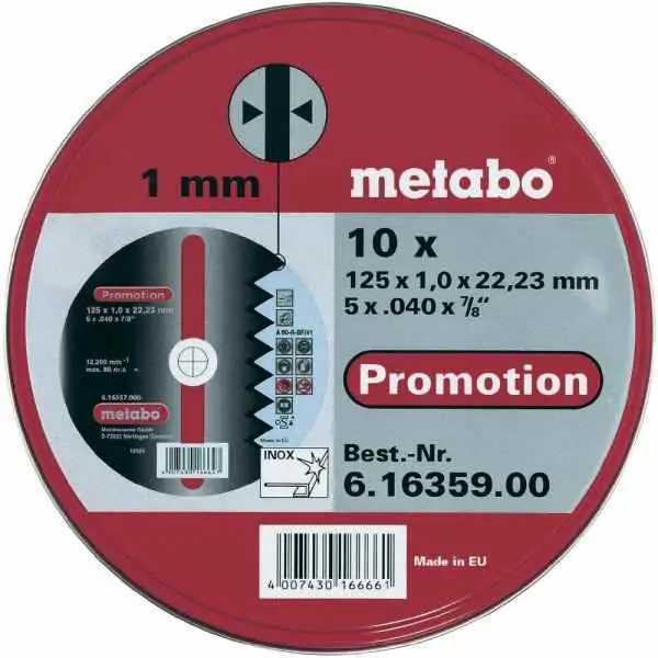 Set 10 reznih ploča Ø125x1mm metal/inox Metabo