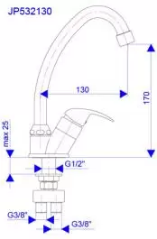 Jednoručna slavina - ventil za hladnu vodu sa predmesanjem vode, izliv 130mm Perla JP532130 ROSAN